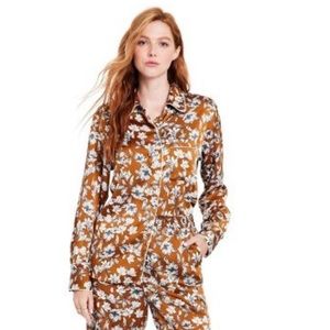 La Ligne x Target Blouse Medium Floral Button Front Long Sleeves Brown Print NWT